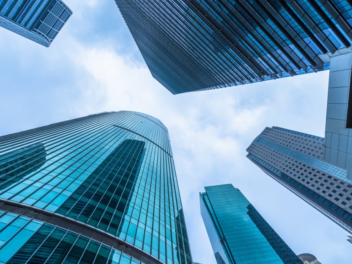 Upward view of skyscrapers