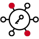 Icon of a key in a circle encircled by 6 smaller circles branching off of it